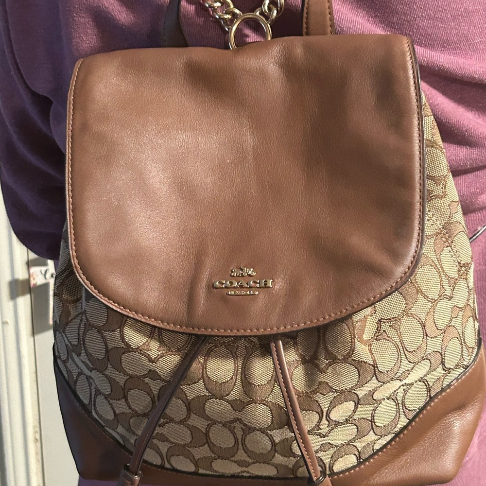 Coach❤️Elle Tan & Brown Signature Canvas And Leather Backpack With COA & Hangtag - Picture 10 of 16